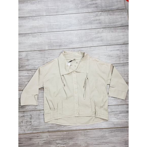 Luukaa Tan Button Down Long Sleeve Size 3 Adjustable Collar Jacket w/ Pockets - Picture 3 of 7